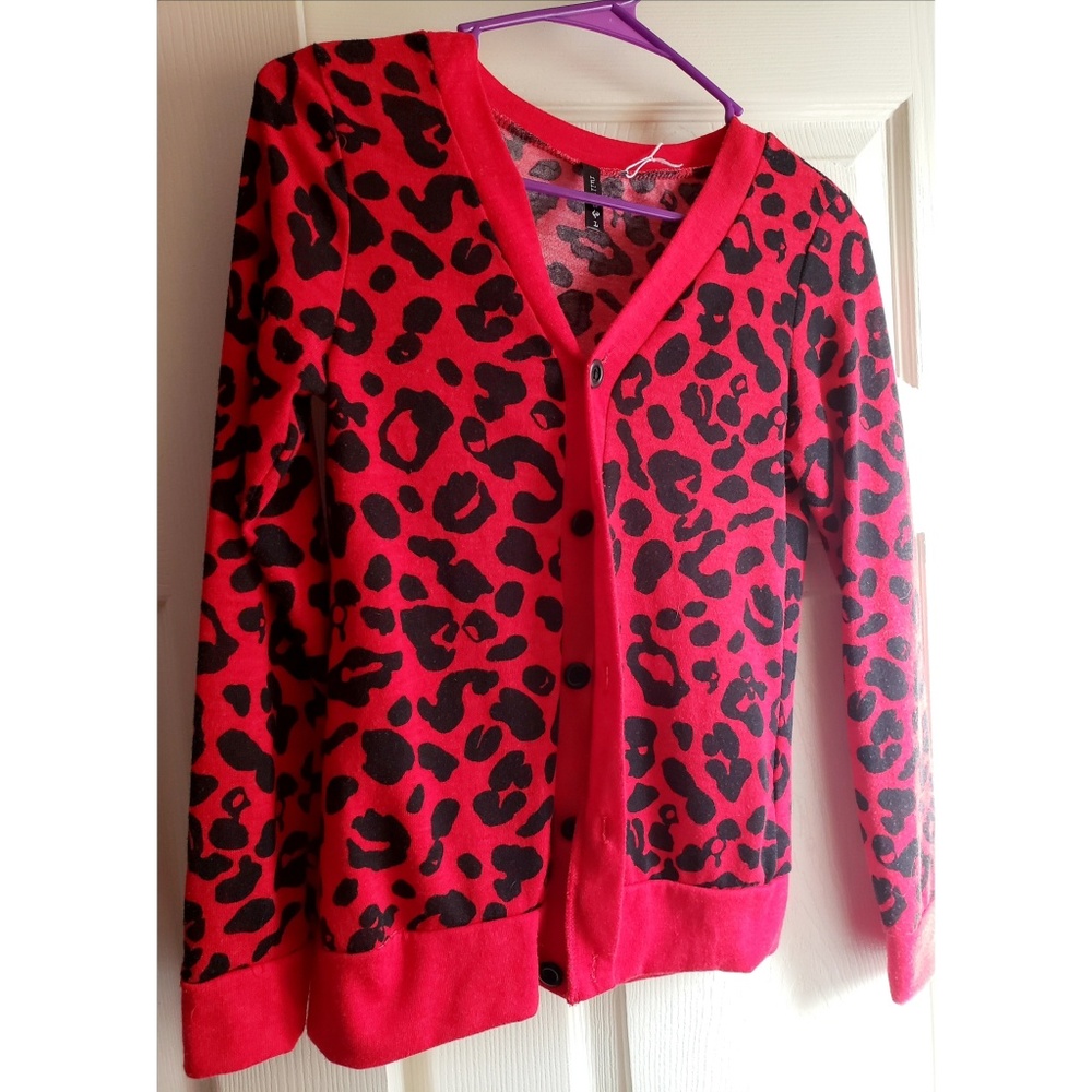 Pinup rockabilly red leopard print cardigan
